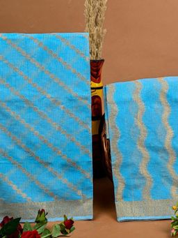 Doria Lifestyle - Blue Zari Design Kota Doria Unstitched Fabric with Dupatta