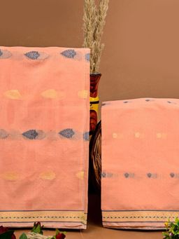 Doria Lifestyle - Peach Kota Doria Unstitched Fabric with Dupatta