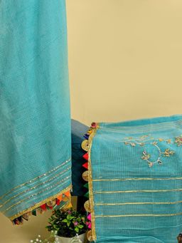 Doria Lifestyle - Blue Gota Patti Kota Doria Unstitched Fabric with Dupatta