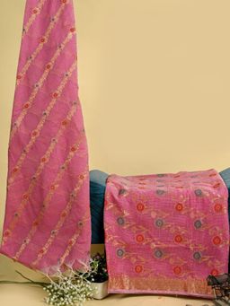Doria Lifestyle - Blue Zari Work Kota Doria Unstitched Fabric with Dupatta