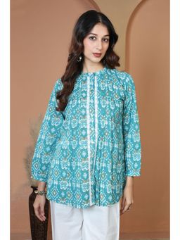 Cotton Culture - Turquoise Printed Relaxed Fit Pure Casual Cotton Short Kurti
