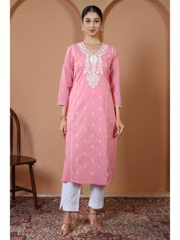 Cotton Culture - Baby Pink Pure Cotton Embroidered Straight Kurta
