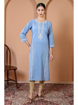 Cotton Culture - Sky Blue Pure Cotton Embroidered Kurta