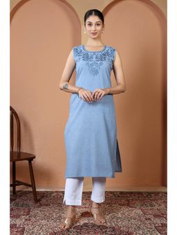 Cotton Culture - Light Blue Pure Cotton Embroidered Straight Kurta