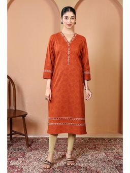 Cotton Culture - Rust Pure Cotton Printed Embroidered Kurta