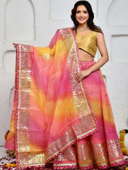 Doria Lifestyle - Pink Zari Work Womens Lehenga with Choli and Dupatta
