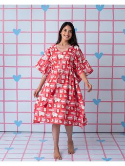 Phutari - Pink Woof Hand Block Printed Cotton Midi Kaftan