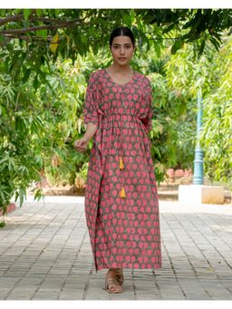 Phutari - Strawberry Hand Block Printed Cotton Kaftan