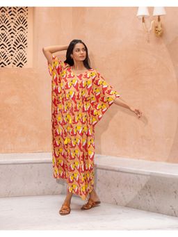 Phutari - Toucan Hand Block Printed Cotton Kaftan
