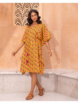Phutari - Orange Beet-The-Root Narangi Hand Block Printed Cotton Kaftan
