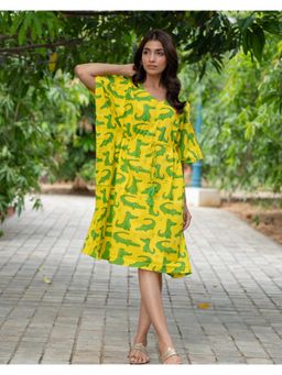 Phutari - Yellow Agar Magar Hand Block Printed Cotton Kaftan