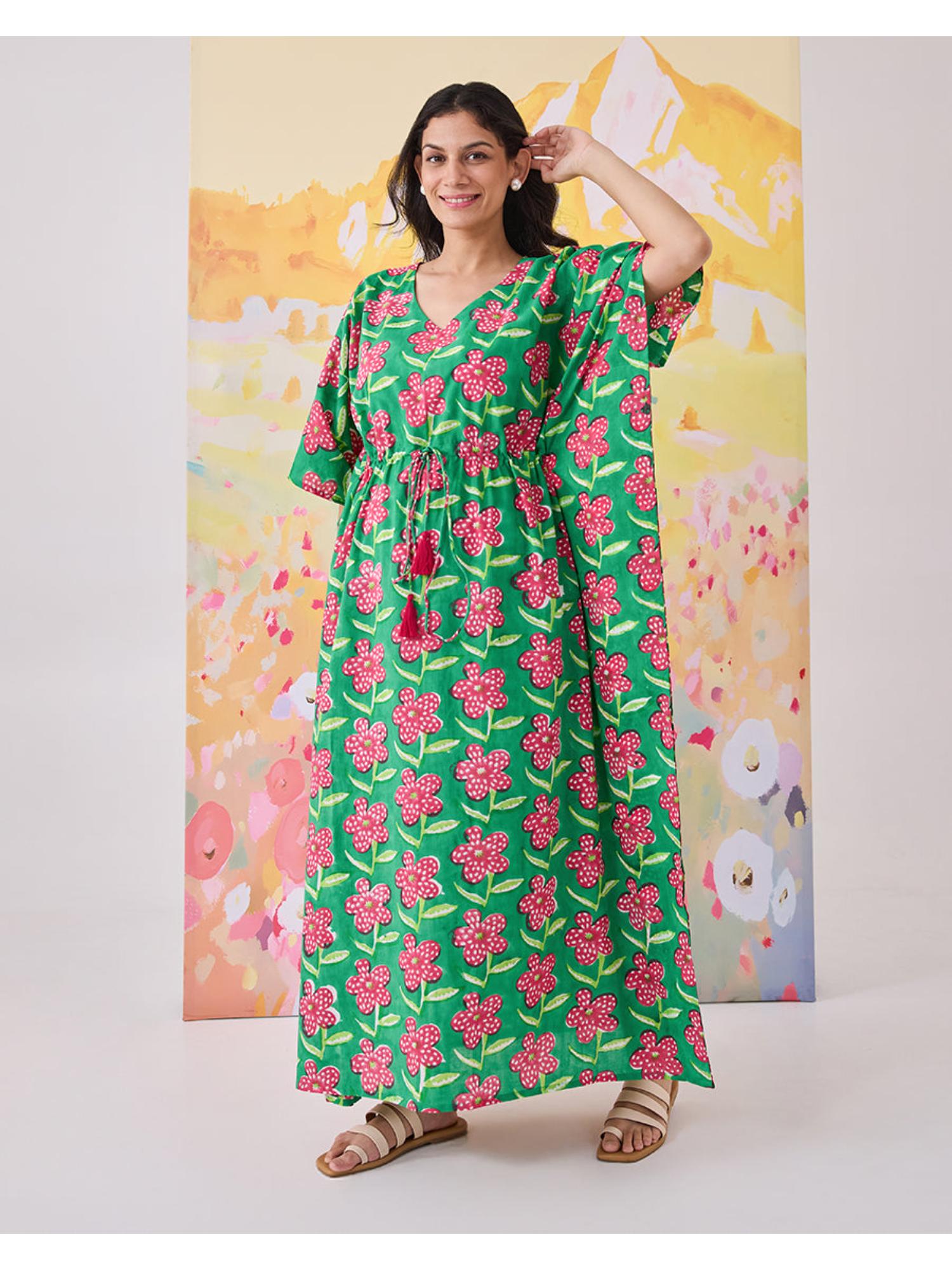 Poppy Hand Block Printed Cotton Kaftan-image-3