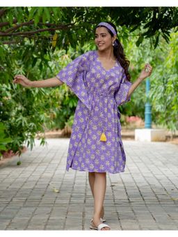 Phutari - Purple Whoopsie Daisy Purple Hand Block Printed Cotton Kaftan