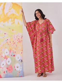 Phutari - Poppy Blush Hand Block Printed Cotton Kaftan