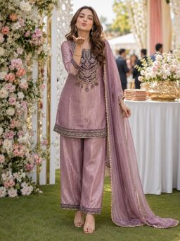 BERRYLICIOUS - Women Lavender Tissue Embroidered Kurta with Pant and Dupatta