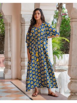 Phutari - Daffodil Hand Block Printed Cotton Kaftan