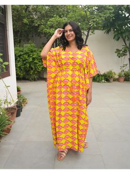 Phutari - Seashells Hand Block Printed Cotton Kaftan