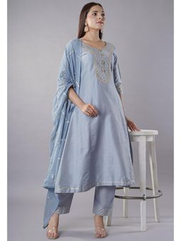 UTSAV FASHION - Grey Zari Mukaish Georgette Anarkali Kurta with Pant and Dupatta