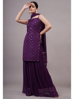 UTSAV FASHION - Purple Women Mirror Work Kurta with Palazzo and Dupatta