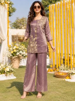 BERRYLICIOUS - Women Lavender Zari Embroidered Co-Ord