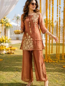 BERRYLICIOUS - Women Rust Zari Embroidered Co-Ord