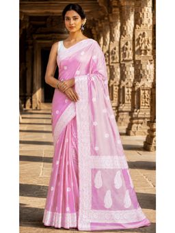 AMRUTKALA SAREES - Minimal Pink Woven Designer Cotton Silk Kanjivaram Saree