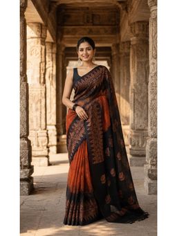 AMRUTKALA SAREES - Stylish Orange Printed Banarasi Silk Kanjivaram Saree