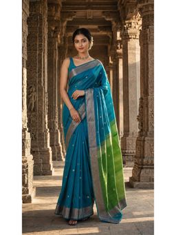 AMRUTKALA SAREES - Soft Teal Woven Designer Cotton Silk Kanjivaram Saree