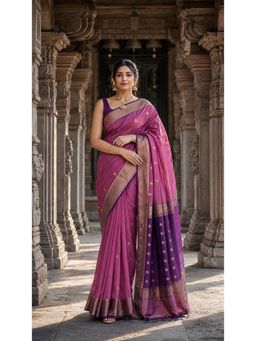 AMRUTKALA SAREES - Versatile Pink Woven Designer Cotton Silk Kanjivaram Saree