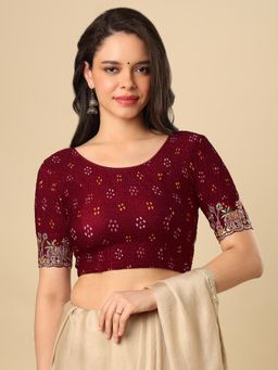SALWAR STUDIO - Maroon Minimal Embroidered Non Padded Stretchable Garba Blouse