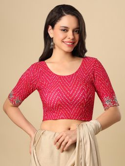 SALWAR STUDIO - Pink Comfort Embroidered Non Padded Stretchable Garba Blouse