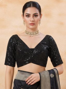 SALWAR STUDIO - Black Comfort Embellished V-Neck Sequinned Padded Blouse