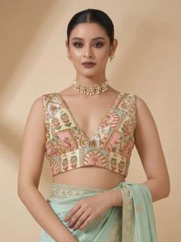 SALWAR STUDIO - Off White Versatile Embroidered V-Neck Sleeveless Padded Blouse