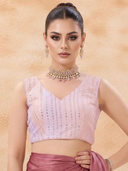SALWAR STUDIO - Pink Casual Embroidered V-Neck Sleeveless Padded Blouse