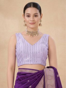 SALWAR STUDIO - Purple Refined Embroidered V-Neck Sleeveless Padded Blouse