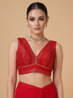 SALWAR STUDIO - Red Timeless Embellished V-Neck Sequinned Padded Blouse