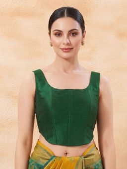 SALWAR STUDIO - Green Trendy Silk Sleeveless Solid Padded Corset Blouse