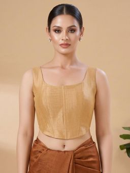 SALWAR STUDIO - Gold Signature Silk Sleeveless Solid Padded Corset Blouse
