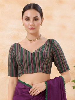 SALWAR STUDIO - Green Modern Printed V- Neck Padded Blouse