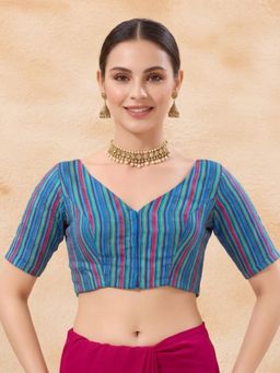 SALWAR STUDIO - Blue Smart Printed V- Neck Padded Blouse