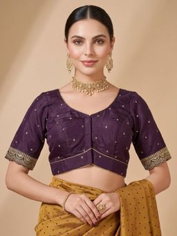 SALWAR STUDIO - Wine Casual Embroidered Sweetheart Neck Padded Blouse