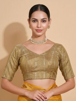 SALWAR STUDIO - Gold Refined Printed Brocade V- Neck Padded Blouse