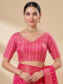 SALWAR STUDIO - Pink Timeless Printed Brocade V- Neck Padded Blouse