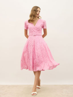 Styli - Womens Self Design A-Line Midi Dress