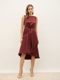 Styli - Womens Solid Boat Neck A-Line Dress