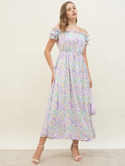 Styli - Women Floral Off-Shoulder A-Line Maxi Dress