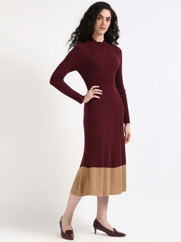 Tommy Hilfiger - Maroon Colorblock Midi Dress