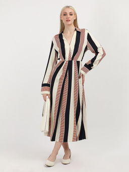 Tommy Hilfiger - Multi-Color Stipes Draped Dress