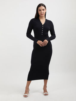 Tommy Hilfiger - Black Solid Midi Dress