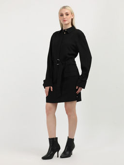 Tommy Hilfiger - Black Solid Shirt Dress with Belt